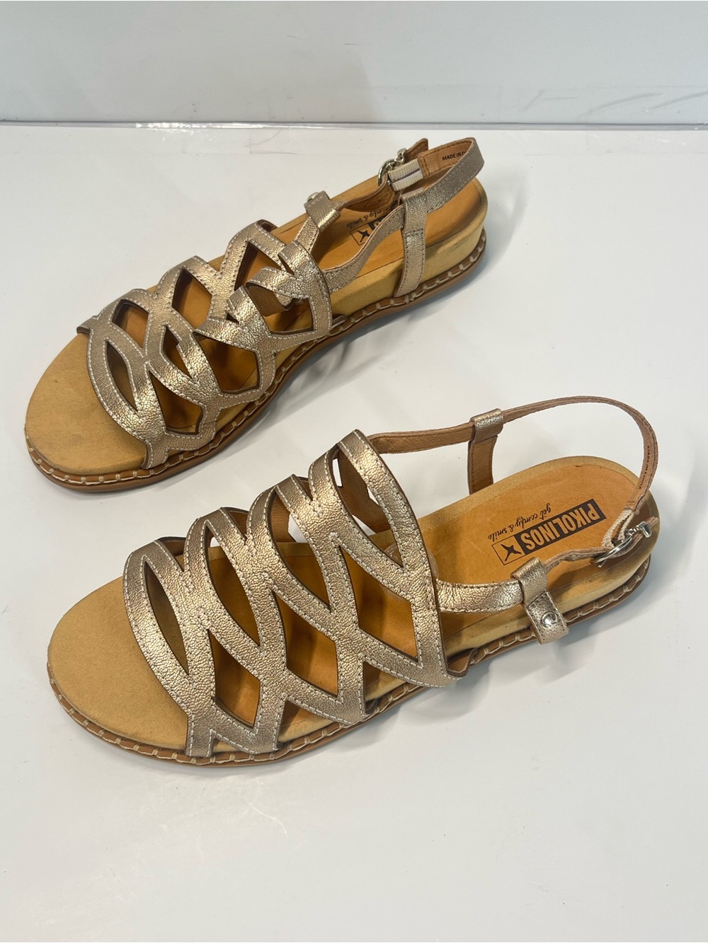 Pikolinos Gold Metallic Leather Strappy Sandals EU 40